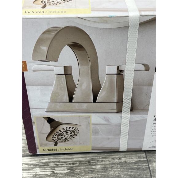 Allen + Roth Marchele Brushed Nickel Bathroom Faucet Drain, Shower Head Included - Picture 8 of 12